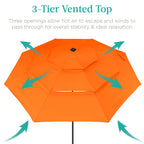 3-Tier Solar Patio Umbrella w/ LED Lights, Tilt Adjustment, Crank - 10ft