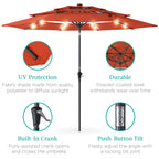 3-Tier Solar Patio Umbrella w/ LED Lights, Tilt Adjustment, Crank - 10ft