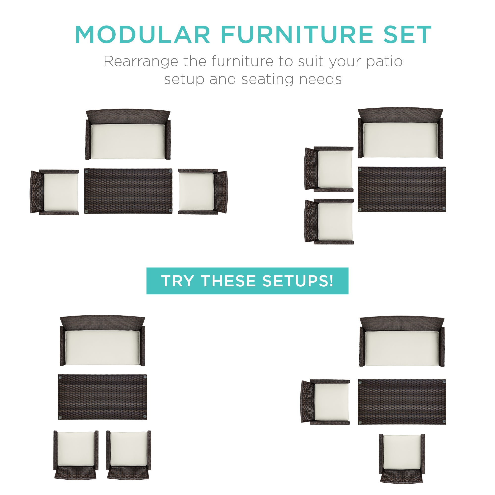 4-Piece Outdoor Wicker Conversation Patio Set w/ 4 Seats, Glass Table Top