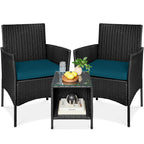 3-Piece Outdoor Patio Wicker Bistro Set w/ Side Storage Table