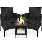 3-Piece Outdoor Patio Wicker Bistro Set w/ Side Storage Table