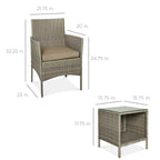 3-Piece Outdoor Patio Wicker Bistro Set w/ Side Storage Table