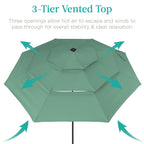 3-Tier Solar Patio Umbrella w/ LED Lights, Tilt Adjustment, Crank - 10ft