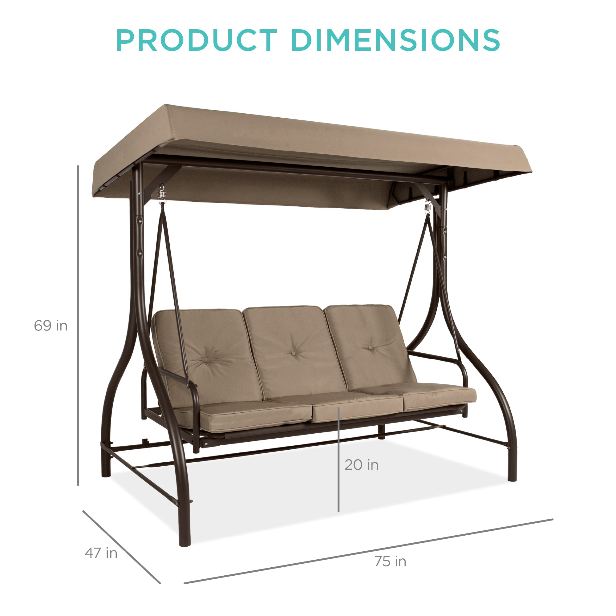 3-Seat Outdoor Canopy Swing Glider Furniture w/ Converting Flatbed Backrest