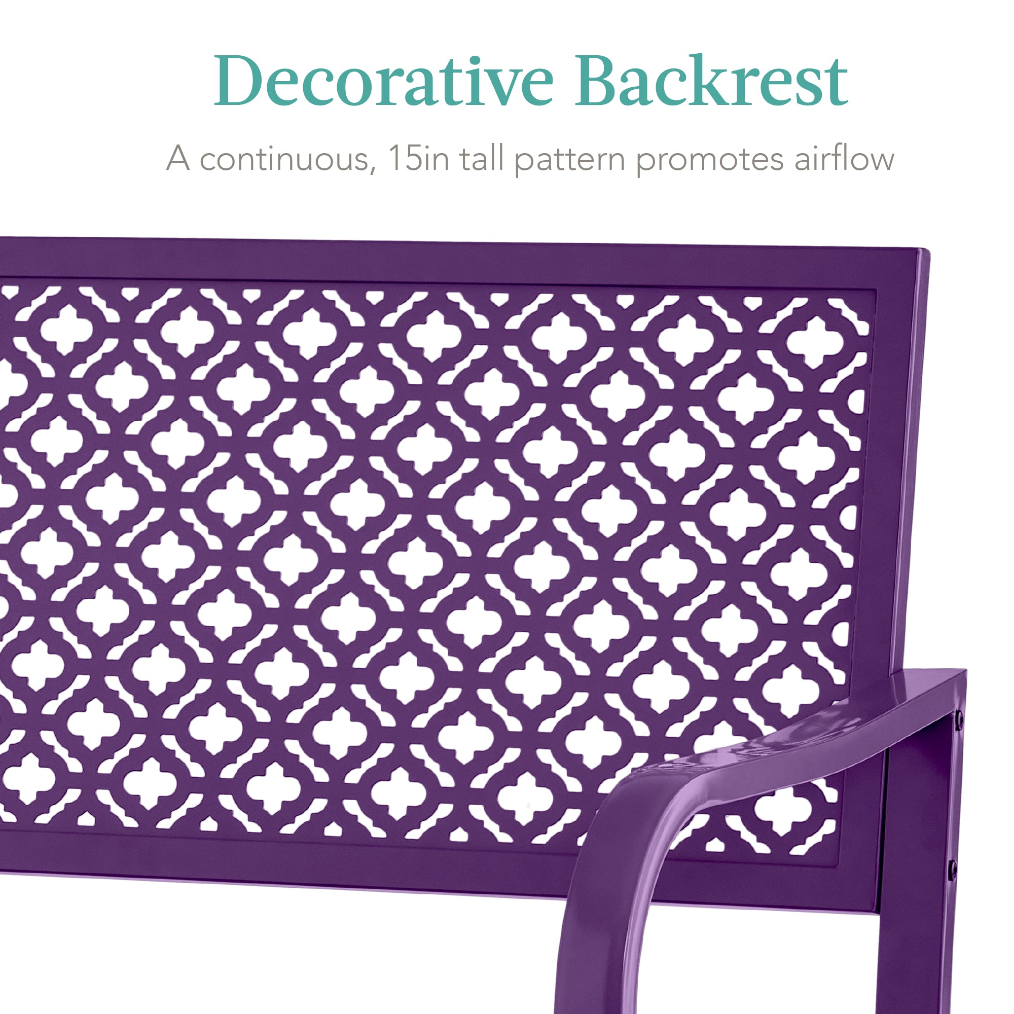 Indoor Outdoor Steel Bench w/ Geometric Backrest, Foot Levelers