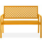Indoor Outdoor Steel Bench w/ Geometric Backrest, Foot Levelers
