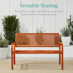 Indoor Outdoor Steel Bench w/ Geometric Backrest, Foot Levelers