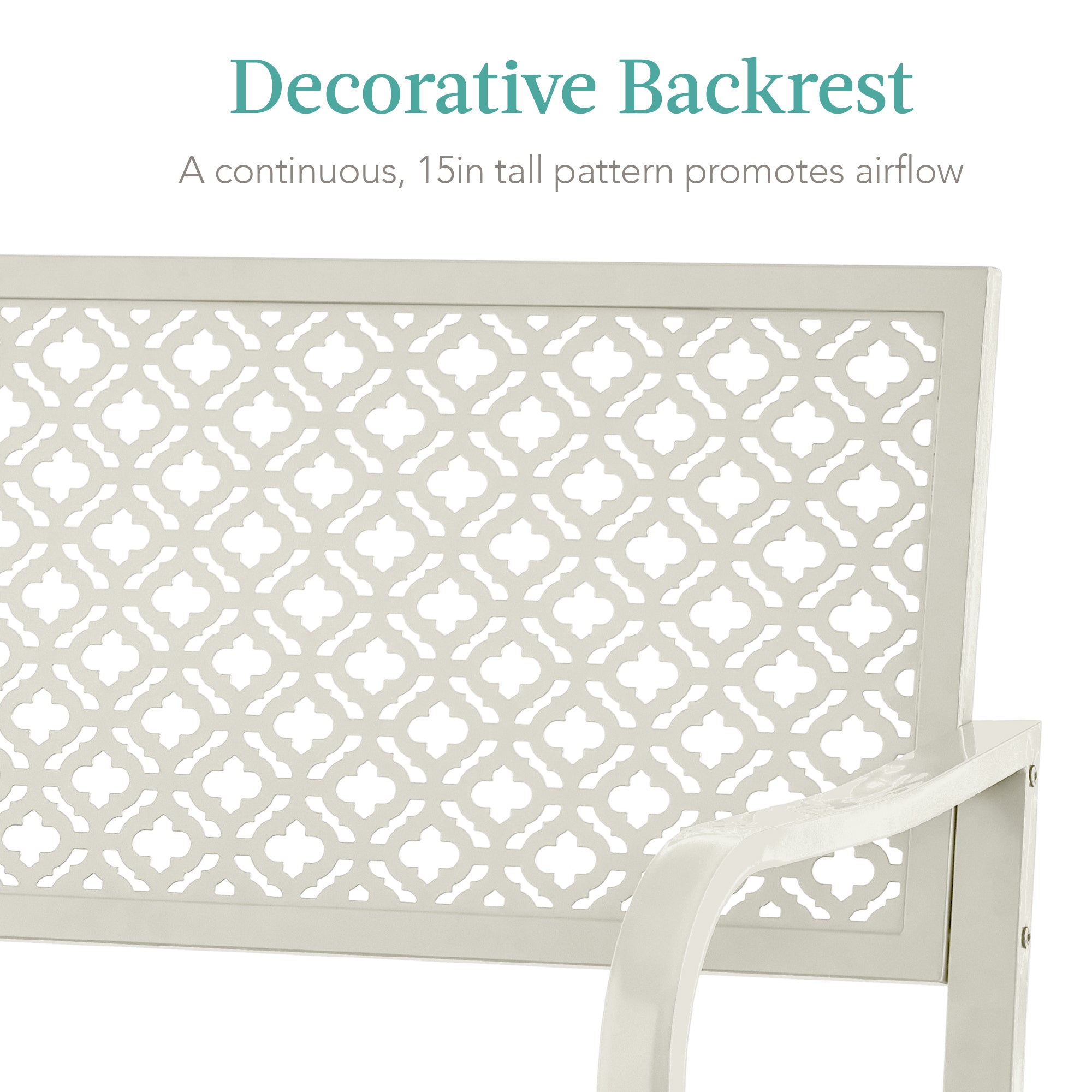 Indoor Outdoor Steel Bench w/ Geometric Backrest, Foot Levelers