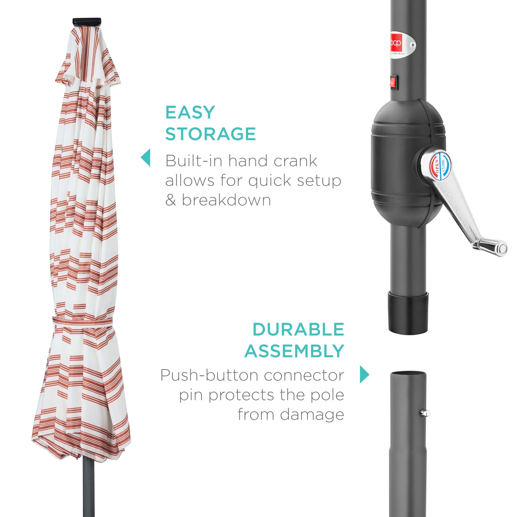 Solar LED Lighted Striped Patio Umbrella w/ Tilt Adjustment - 10ft