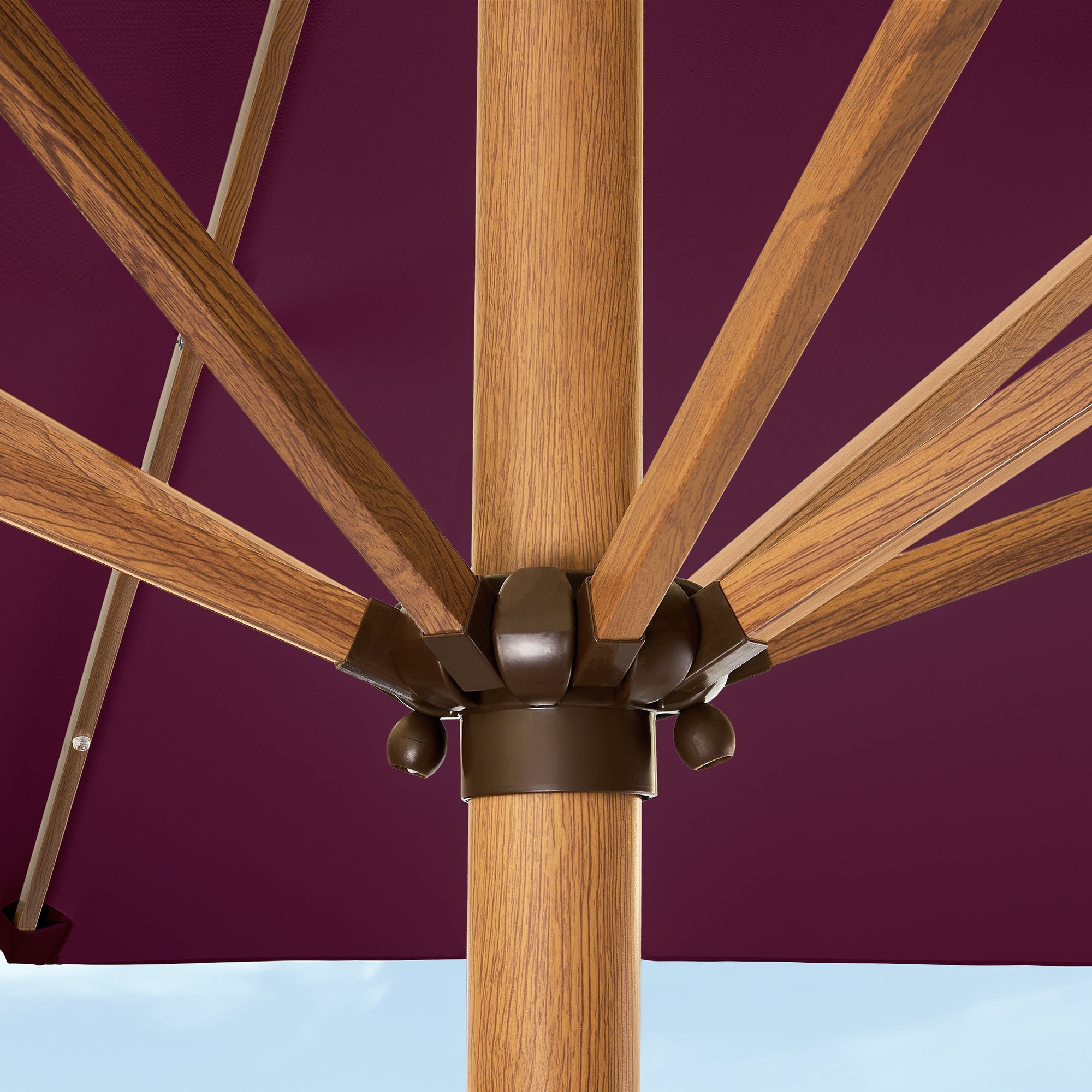 Square Solar LED Lighted Patio Umbrella w/ Woodgrain Pattern - 9ft