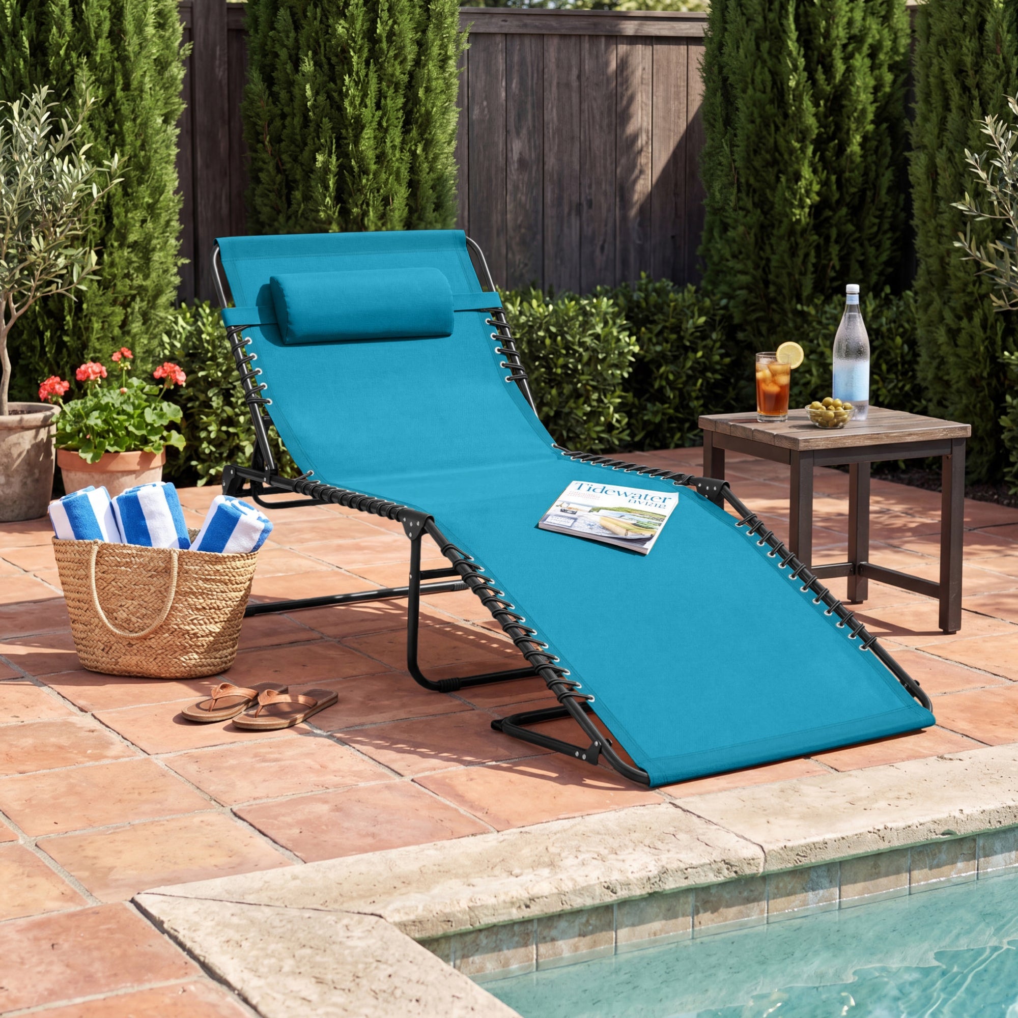 Portable Patio Chaise Lounge Chair Outdoor Recliner w/ Pillow