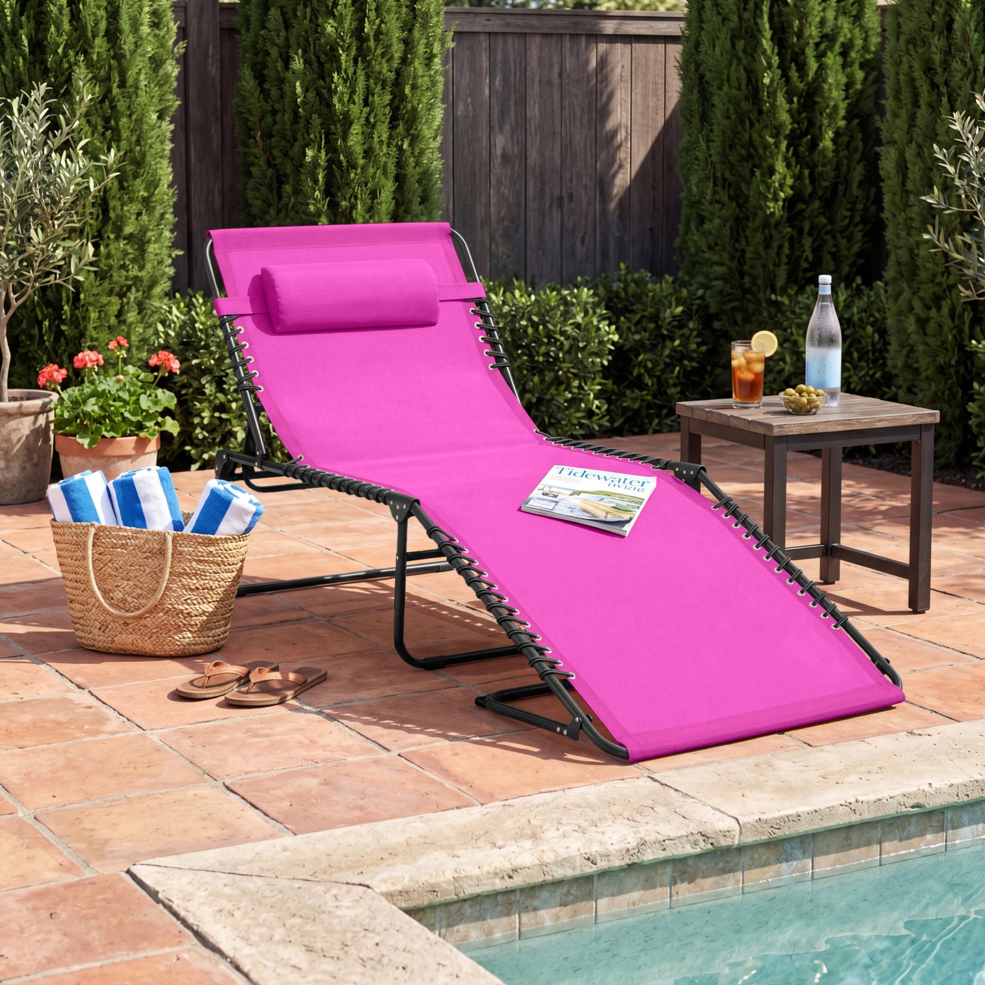 Portable Patio Chaise Lounge Chair Outdoor Recliner w/ Pillow