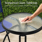 3-Piece Bistro Set w/ Glass Table, 2 Foldable Chairs