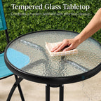 3-Piece Bistro Set w/ Glass Table, 2 Foldable Chairs