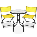 3-Piece Bistro Set w/ Glass Table, 2 Foldable Chairs