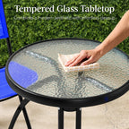 3-Piece Bistro Set w/ Glass Table, 2 Foldable Chairs