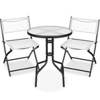 3-Piece Bistro Set w/ Glass Table, 2 Foldable Chairs