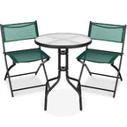 3-Piece Bistro Set w/ Glass Table, 2 Foldable Chairs
