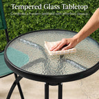 3-Piece Bistro Set w/ Glass Table, 2 Foldable Chairs