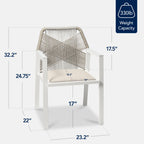 Set of 2 Indoor/Outdoor Aluminum Dining Chairs with Arms All-Weather Rope