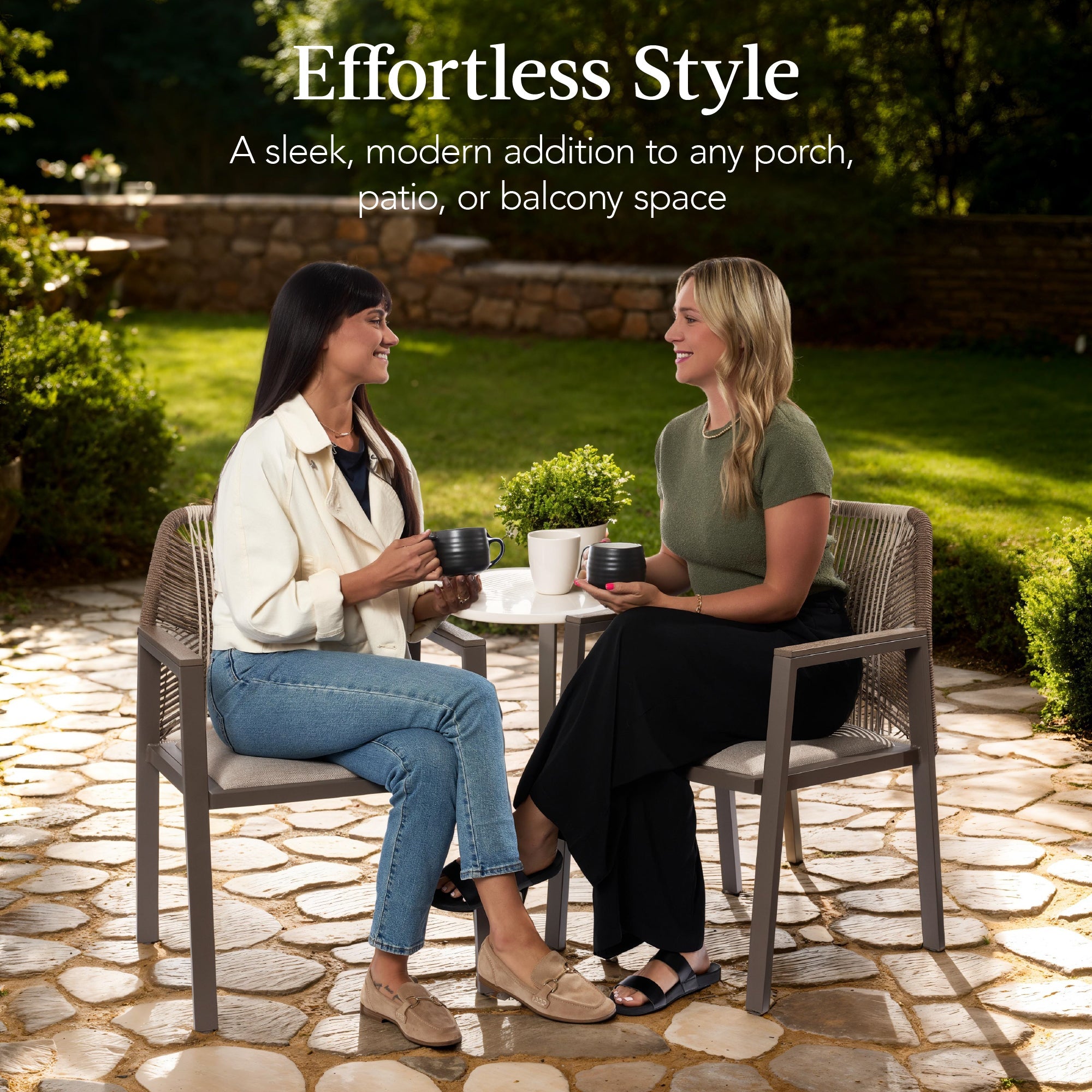 Set of 2 Indoor/Outdoor Aluminum Dining Chairs with Arms All-Weather Rope