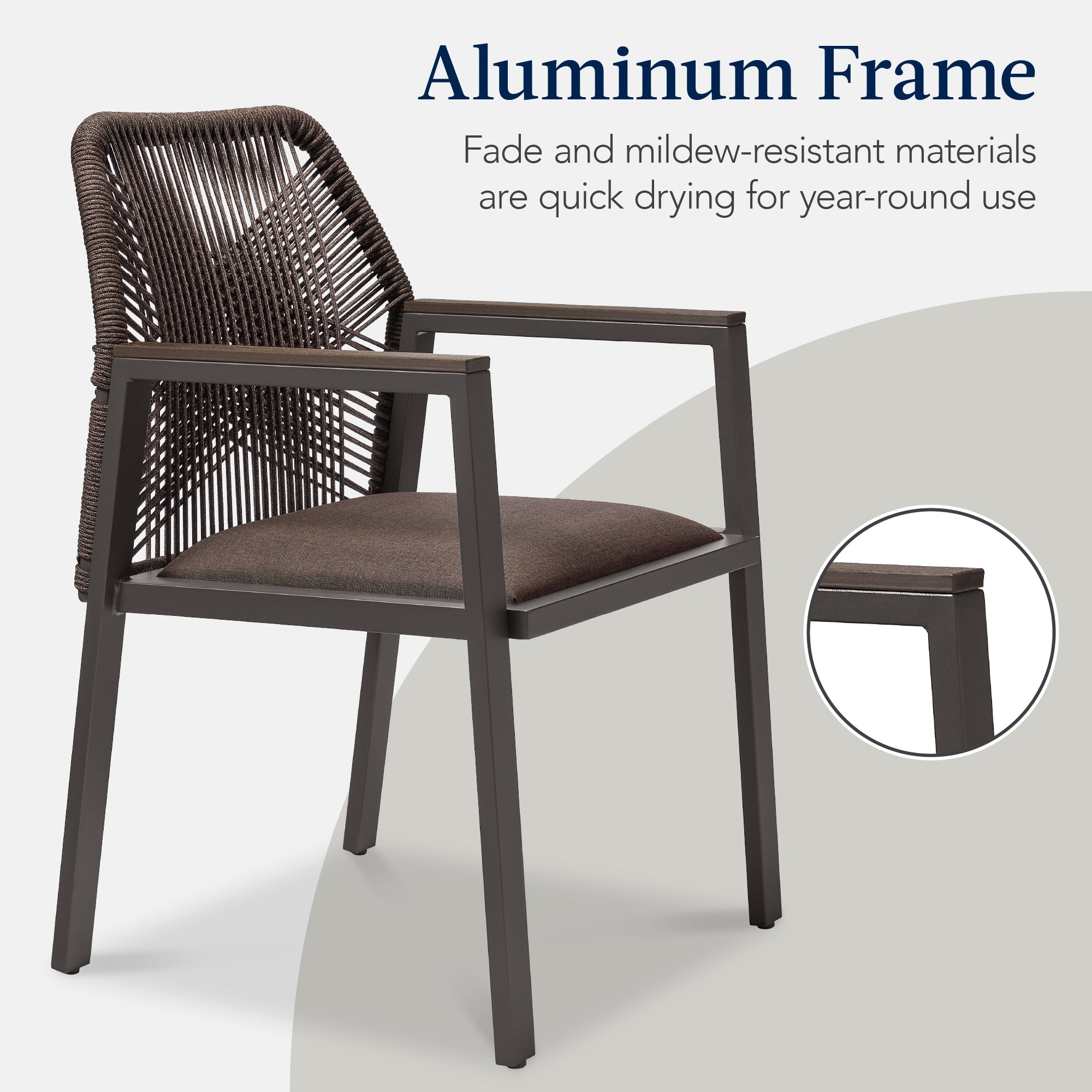Set of 2 Indoor/Outdoor Aluminum Dining Chairs with Arms All-Weather Rope