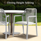 Set of 2 Indoor/Outdoor Aluminum Dining Chairs with Arms All-Weather Rope