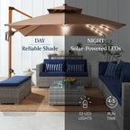 Woodgrain Pattern 2-Tier Outdoor Solar LED Cantilever Umbrella - 10x10ft