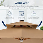 Woodgrain Pattern 2-Tier Outdoor Solar LED Cantilever Umbrella - 10x10ft