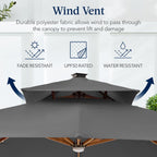 Woodgrain Pattern 2-Tier Outdoor Solar LED Cantilever Umbrella - 10x10ft