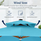 Woodgrain Pattern 2-Tier Outdoor Solar LED Cantilever Umbrella - 10x10ft