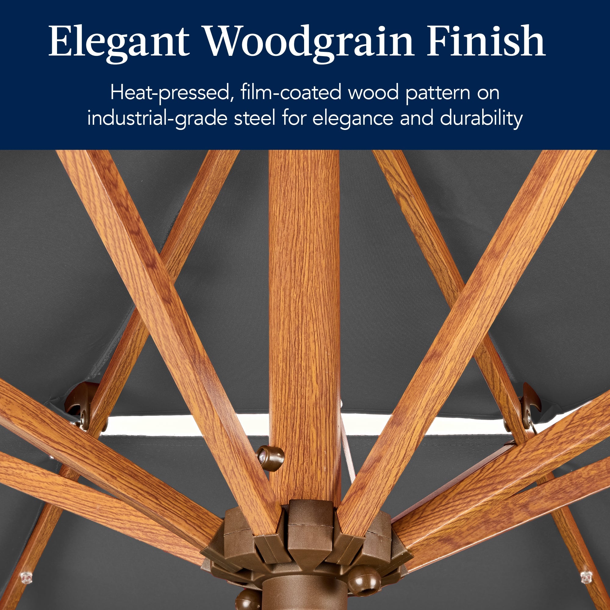 3-Tier Woodgrain Pattern Solar Patio Umbrella, Tilt Adjustment - 10ft