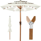 3-Tier Woodgrain Pattern Solar Patio Umbrella, Tilt Adjustment - 10ft