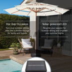 3-Tier Woodgrain Pattern Solar Patio Umbrella, Tilt Adjustment - 10ft