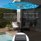 3-Tier Woodgrain Pattern Solar Patio Umbrella, Tilt Adjustment - 10ft