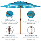3-Tier Woodgrain Pattern Solar Patio Umbrella, Tilt Adjustment - 10ft