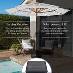3-Tier Woodgrain Pattern Solar Patio Umbrella, Tilt Adjustment - 10ft