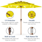 3-Tier Woodgrain Pattern Solar Patio Umbrella, Tilt Adjustment - 10ft