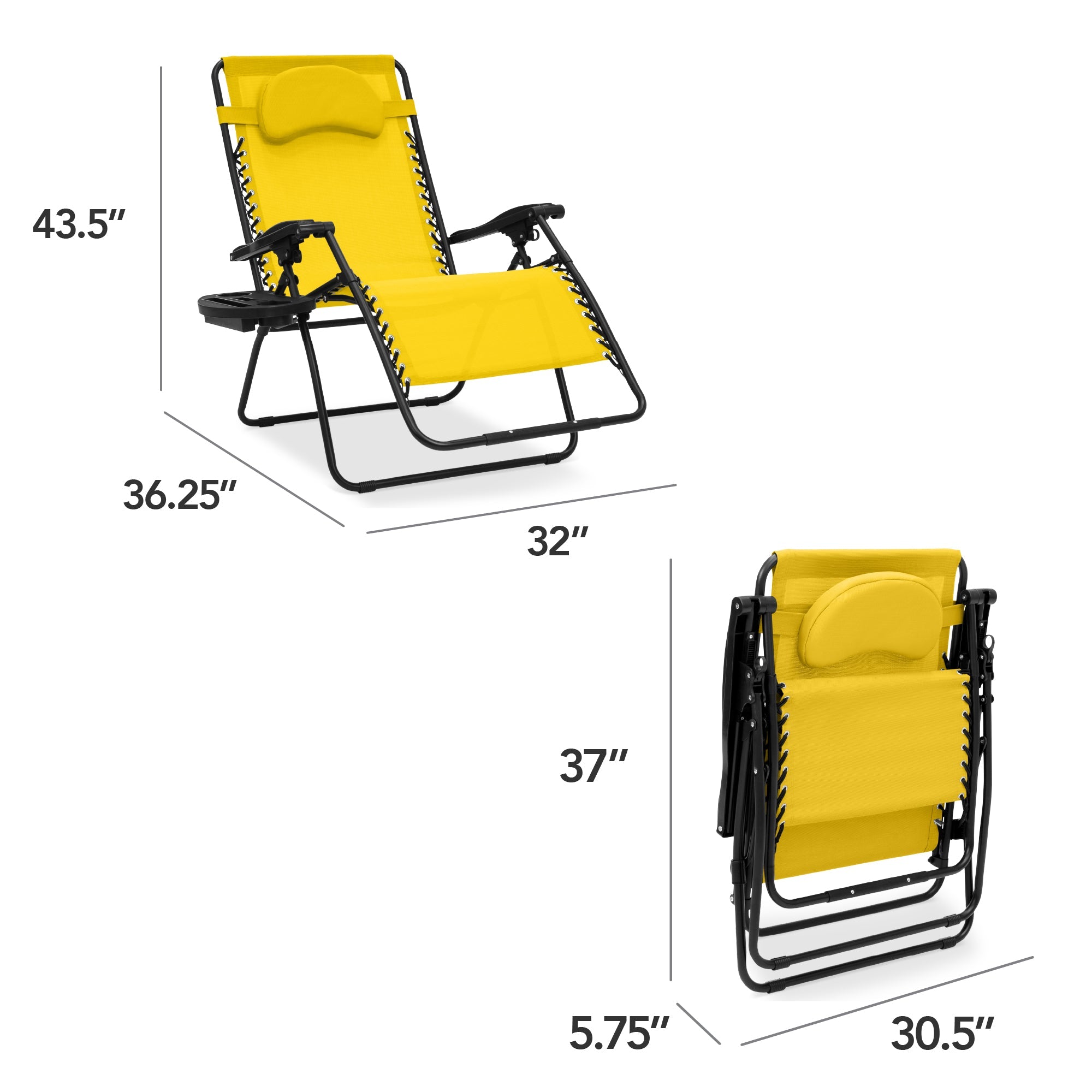 Oversized Reclining Zero Gravity Chair Lounger w/ Cup Holder, Pillow