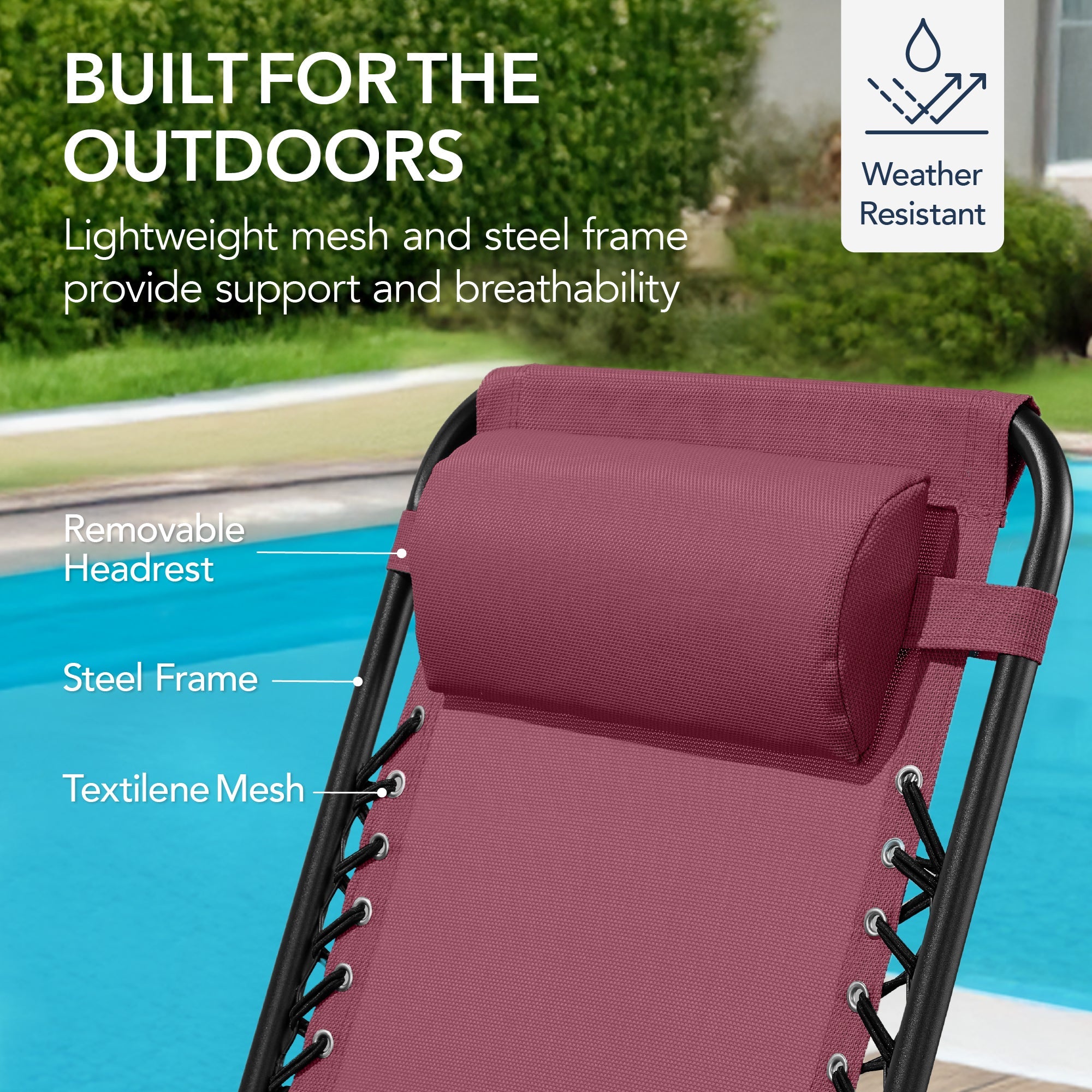 Folding Outdoor Zero Gravity Rocking Lounge Chair w/ Headrest Pillow