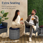 Round Wicker Ottoman, Multipurpose Furniture w/ Removable Cushion