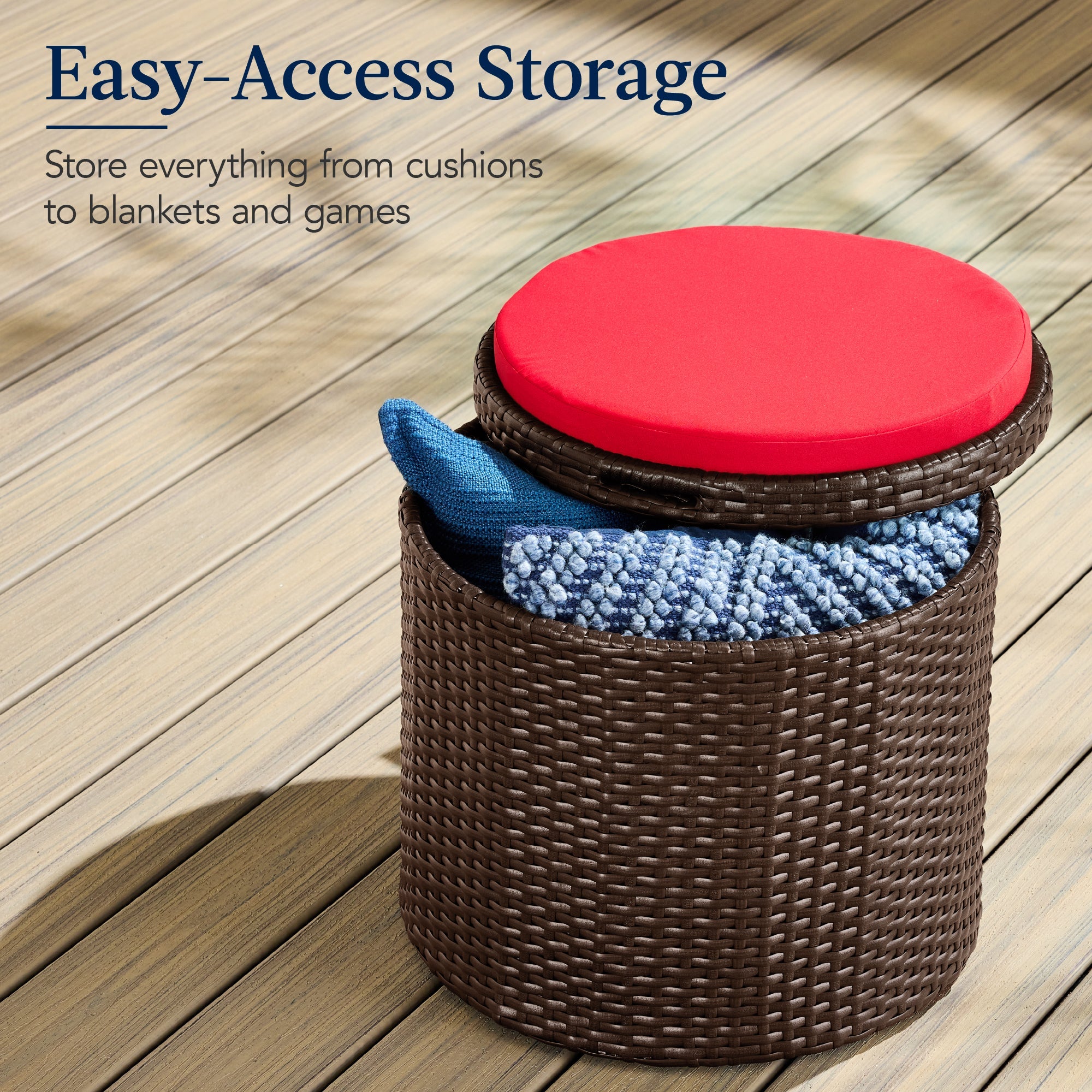 Round Wicker Ottoman, Multipurpose Furniture w/ Removable Cushion