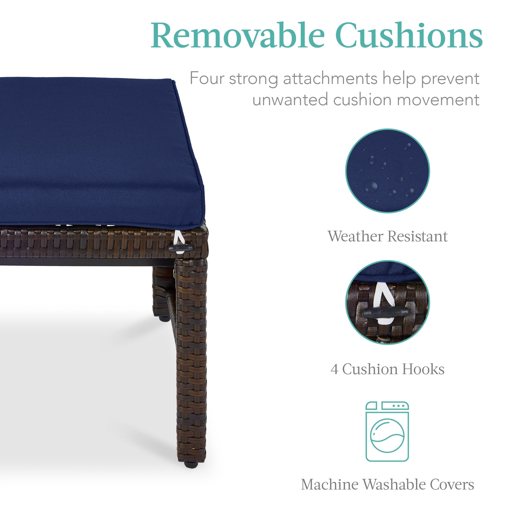 Set of 2 Multipurpose Wicker Ottomans w/ Removable Cushions, Steel Frame