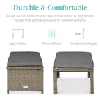 Set of 2 Multipurpose Wicker Ottomans w/ Removable Cushions, Steel Frame