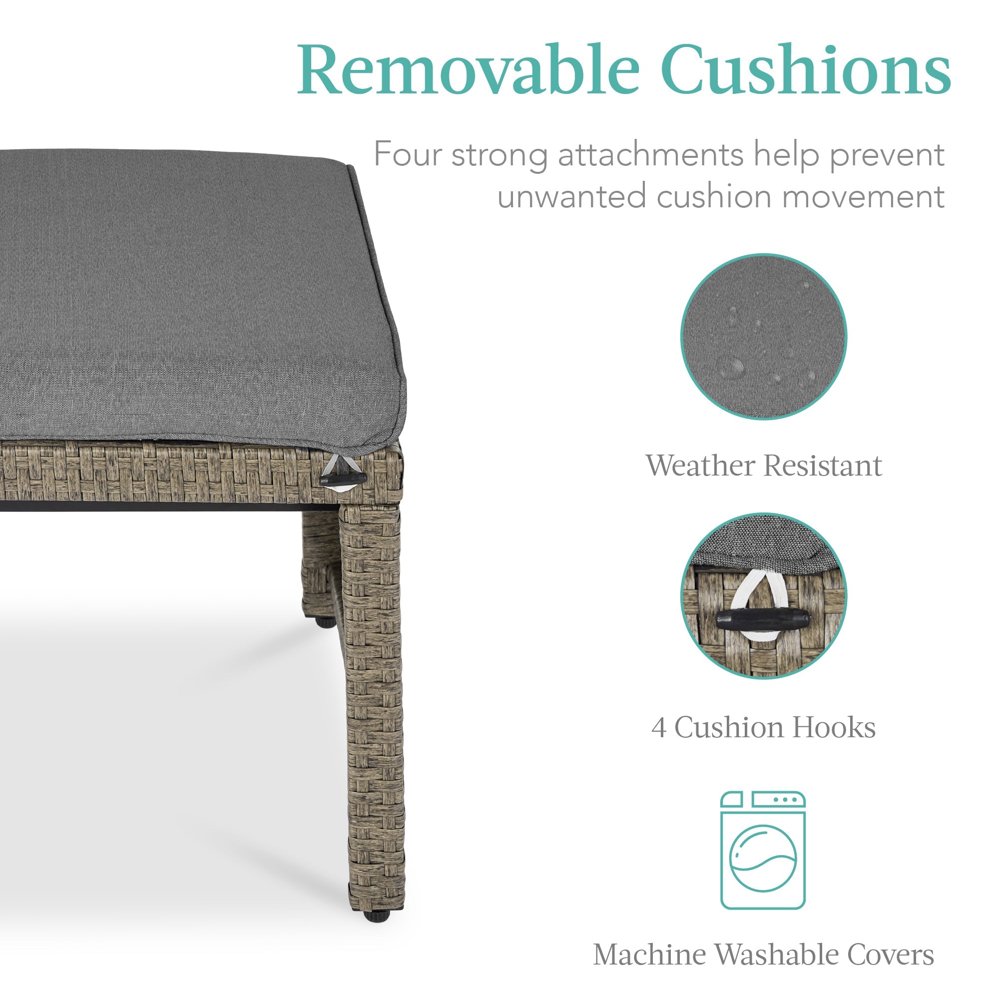 Set of 2 Multipurpose Wicker Ottomans w/ Removable Cushions, Steel Frame