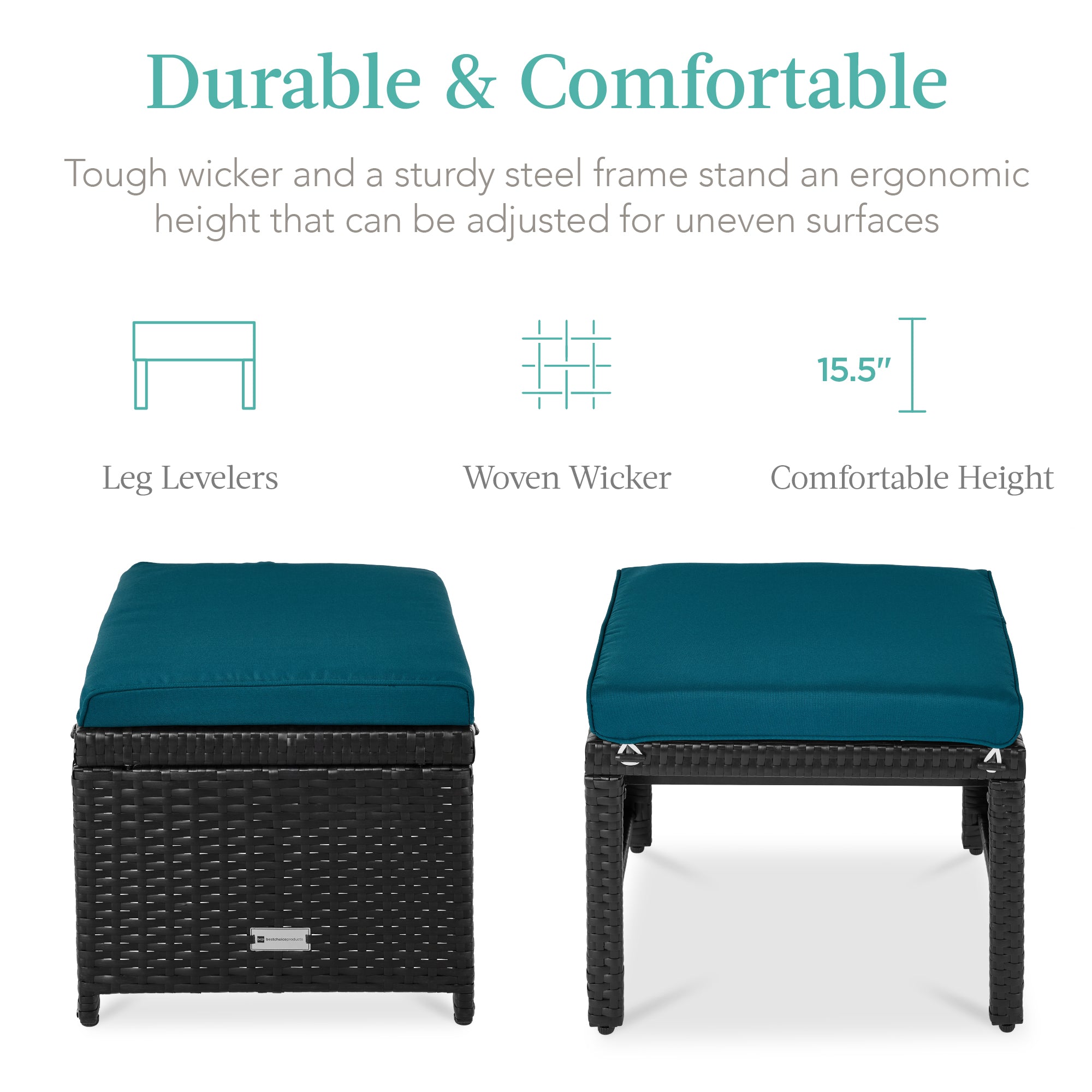 Set of 2 Multipurpose Wicker Ottomans w/ Removable Cushions, Steel Frame