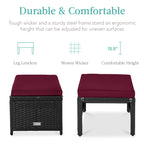 Set of 2 Multipurpose Wicker Ottomans w/ Removable Cushions, Steel Frame