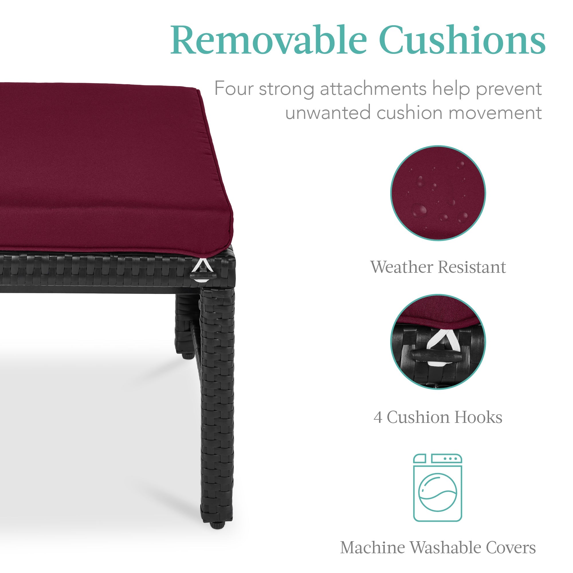 Set of 2 Multipurpose Wicker Ottomans w/ Removable Cushions, Steel Frame