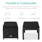 Set of 2 Multipurpose Wicker Ottomans w/ Removable Cushions, Steel Frame