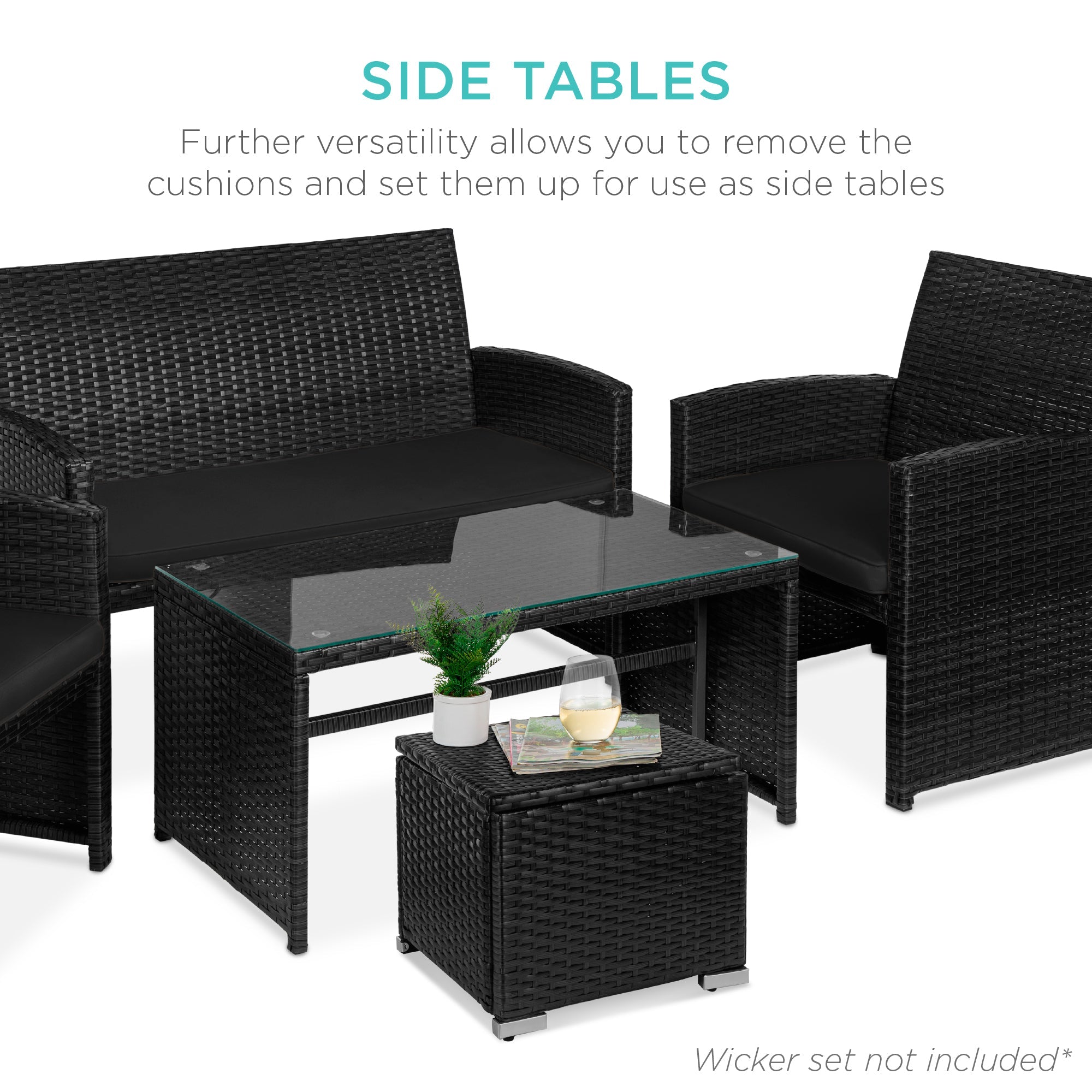 Set of 2 Wicker Ottomans, Multipurpose w/ Removable Cushions, Steel Frame